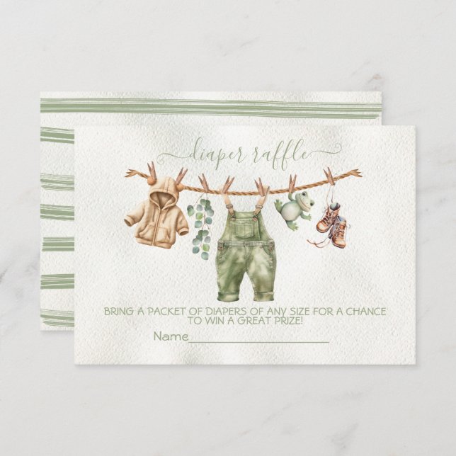 Convites Boho Nature Clothesline Fralda Raffle (Frente/Verso)