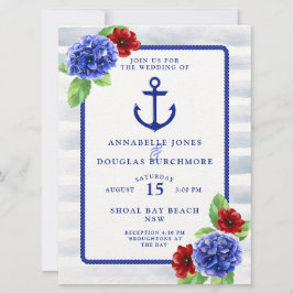 Convites Boho Náutico Blue Floral Watercolor Casamento