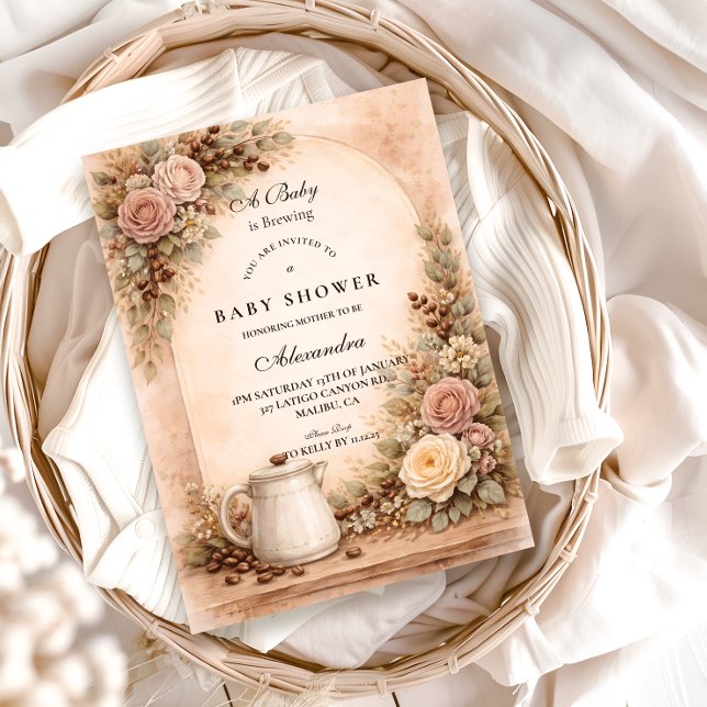 Convites Boho Neutral A Baby Is Brewing Shower (Criador carregado)