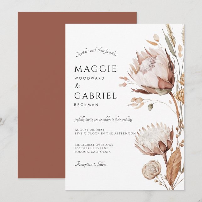 Convites Boho Neutral Floral Wedding (Frente/Verso)
