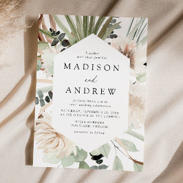 Convites Boho Neutral Flores Tropicais Casamento