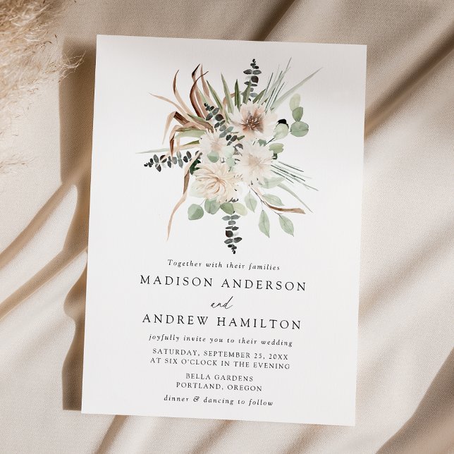 Convites Boho Neutral Flores Tropicais Casamento (Criador carregado)