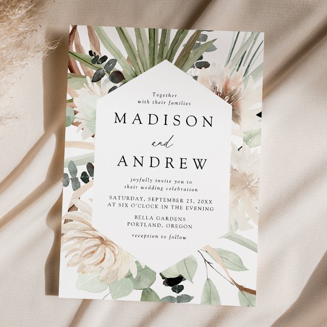 Convites Boho Neutral Flores Tropicais Casamento (Criador carregado)