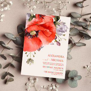 Convites Boho Neutral Watercolor Poppies Casamento