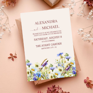 Convites Boho Neutral Watercolor Wildflower Weding Invita