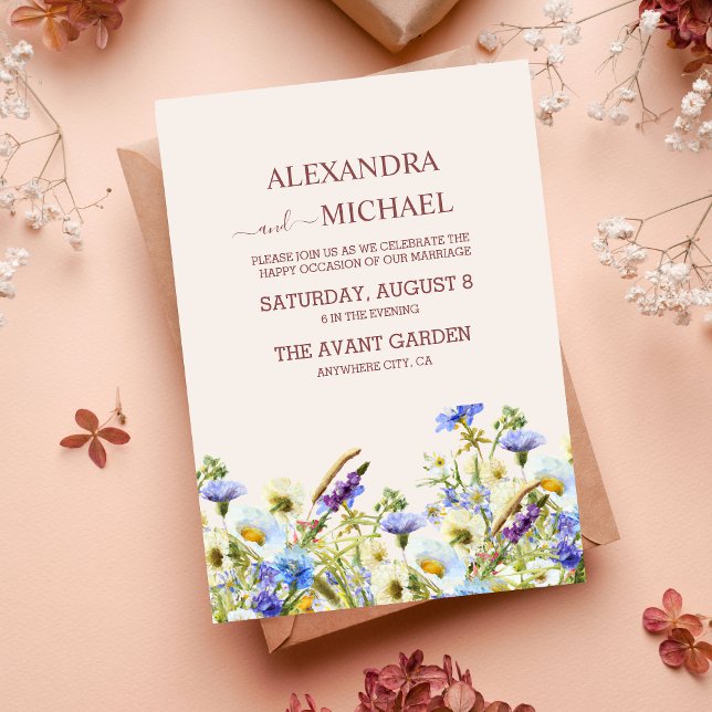 Convites Boho Neutral Watercolor Wildflower Weding Invita (Criador carregado)