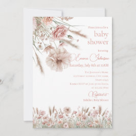 Convites Boho Neutral Wildflower Baby Shower Invitation