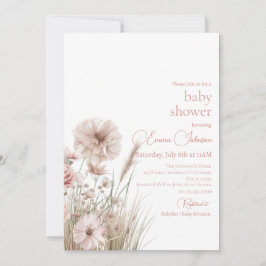Convites Boho Neutral Wildflower Baby Shower Invitation