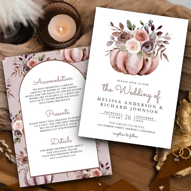 Convites Boho Neutro Floral de Abóbora Tudo em Um Casamento (Criador carregado)