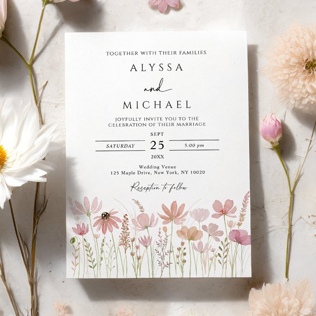 Convites Boho Neutro Floral de Flores Silvestres Casamento (Criador carregado)