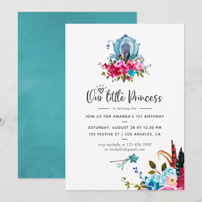 Convites Boho Nossa Pequena Princesa Qualquer Festa de aniv (Frente/Verso)