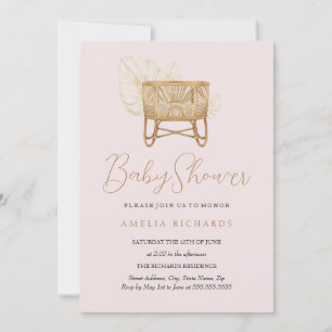 Convites Boho Nursery Bassinet Chá de fraldas Rosa