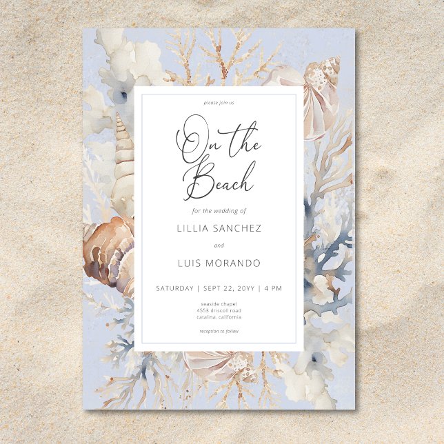 Convites Boho Ocean Dusty Blue No Casamento Da Praia (Boho Ocean Dusty Blue On the Beach Wedding Invitation)