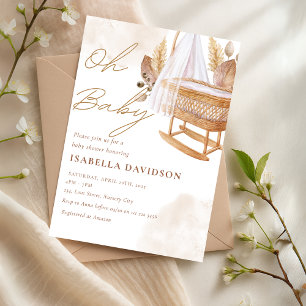 Convites Boho Oh Baby Neutral Nursery Chá de fraldas Crib