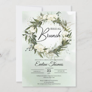 Convites Boho Olive foliage - rosas brancas - ouro Bridal