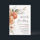 Convites Boho Orange Beige Floral aniversário de 40 anos<br><div class="desc">Boho queimou Orange Beige Floral aniversário de 40 anos Invitation Bohemian inspirou convite de aniversário com arranjos florais laranja queimados com uma dica de grama pampas e uma imagem caligráfica moderna como título. Ideal para quem procura um convite de aniversário inspirado na boêmia.</div>
