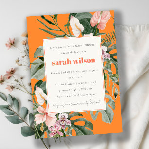 Convites Boho Orange Blush Tropical Floral Chá de panela