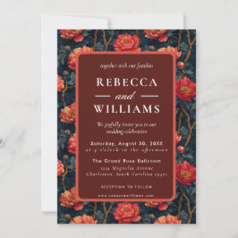 Convites Boho Orange Floral Peonies Wedding Invitation