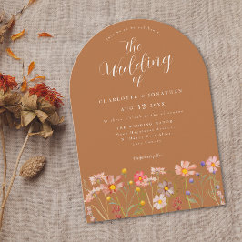 Convites Boho Outono Flores Silvestres Casamento Terracota