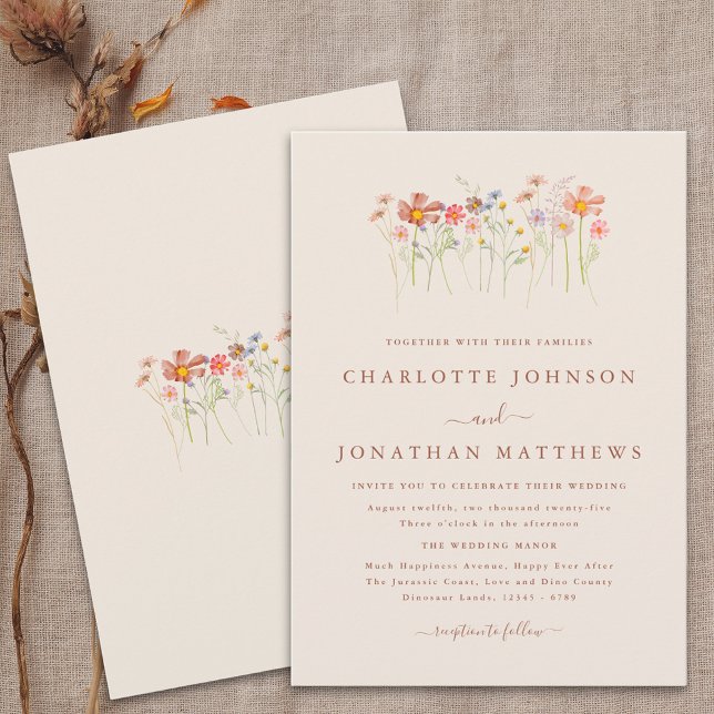 Convites Boho Outono Flores Silvestres Terracota Bege Casam (Boho fall Wildflower floral beige terracotta Wedding invitation Watercolor garden flowers elegant)