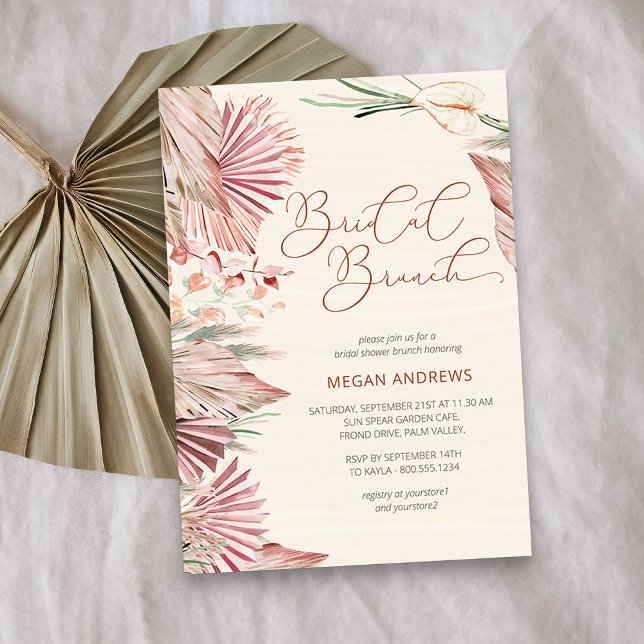 Convites Boho Palm Dried Tropical Foliage Bridal Brunch (Bridal Brunch invitation from my Boho Palm Bridal Shower Collection)