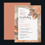 Convites Boho Palm Folaves | aniversário de 40 anos de Hydr<br><div class="desc">A aquarela química seca por cor aquosa terracotta hydrangeas e palma deixa o design de aniversário da mulher "aniversário de 40 anos" floral. Design composto por Holiday Hearts Design (direitos reservados).</div>