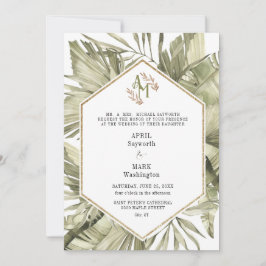 Convites Boho Palm Leaf Greenery Monograma Casamento