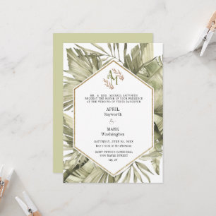 Convites Boho Palm Leaf Greenery Monograma Casamento