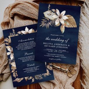 Convites Boho Palma Seca Floral Tudo em Um Casamento Azul M