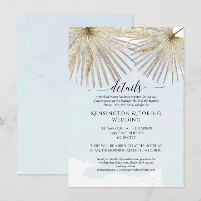 Convites Boho Palmeira Selva Folhagem Azul Detalhes à Beira (Frente/Verso)