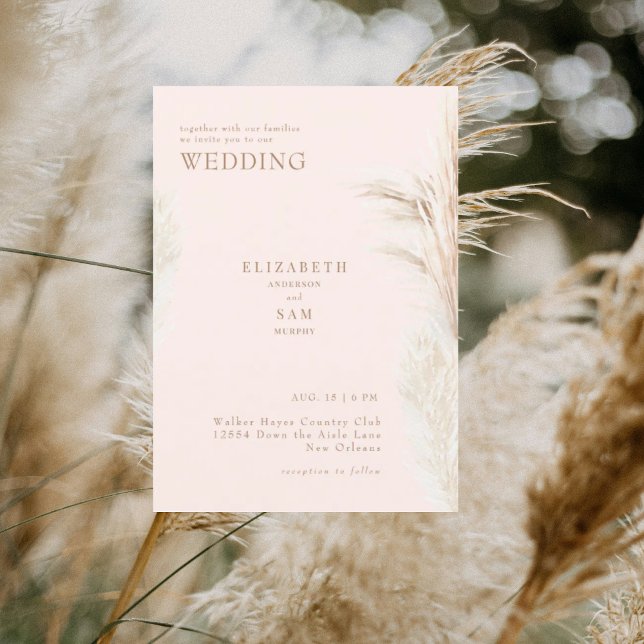 Convites Boho Pampas Bege Juntos com Casamento (Criador carregado)