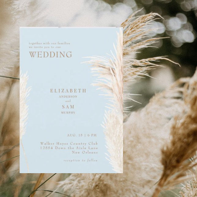 Convites Boho Pampas Céu Azul Juntos com Casamento (Criador carregado)