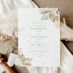 Convites boho pampas, e sage, casamento verde