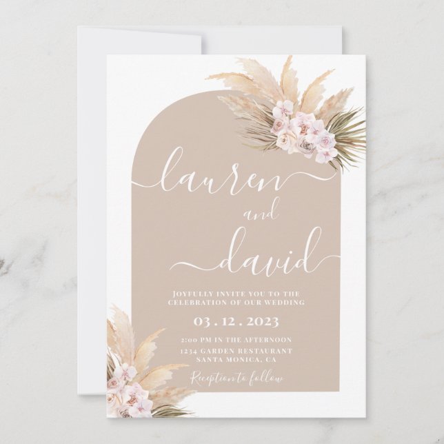 Convites Boho Pampas Grass Arch Invitation (Frente)