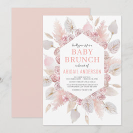 Convites Boho Pampas Grass Baby Brunch Elegante Blush Pink