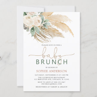 Convites Boho Pampas Grass Baby BrunChá de fraldas