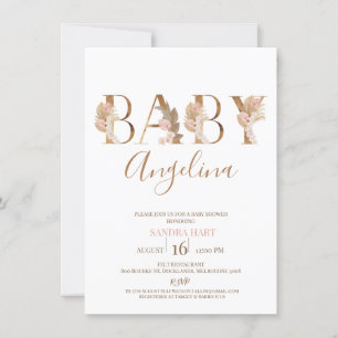 Convites Boho Pampas Grass Baby's Name Chá de fraldas