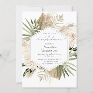 Convites Boho Pampas Grass & Beige Floral Chá de panela