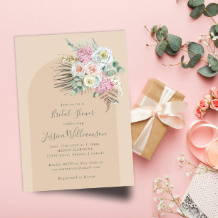 Convites Boho Pampas Grass Beige Flowers Chá de panela