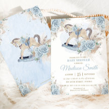 Boho Pampas Grass Blue Floral Rocking Horse Baby