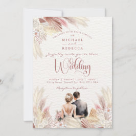 Convites Boho Pampas Grass Blush Dusky Pink Casamento Invit