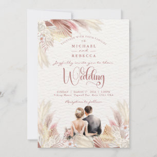 Convites Boho Pampas Grass Blush Dusky Pink Casamento Invit