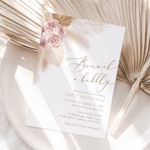 Convites Boho Pampas Grass Brunch e Chá de panela Borracha