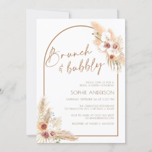Convites Boho Pampas Grass Brunch e Chá de panela Borracha