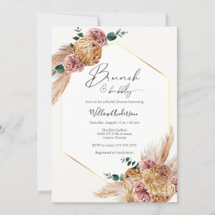 Convites Boho Pampas Grass Buquê Seco Brunei e Bubble