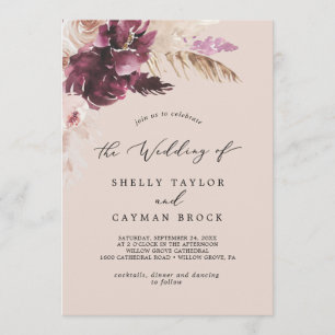 Convites Boho Pampas Grass Casamento De Peach Monograma D