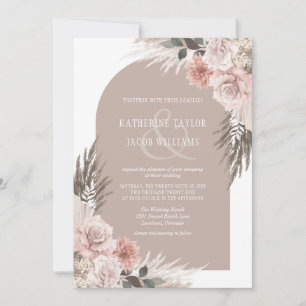 Convites Boho Pampas Grass Casamento Floral Rosa Rosa