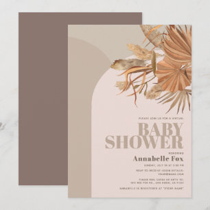 Convites Boho Pampas Grass Chá de fraldas Virtual Rosa