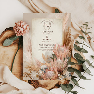 Convites Boho Pampas Grass Design de Casamento Russo