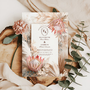 Convites Boho Pampas Grass Design de Casamento Russo